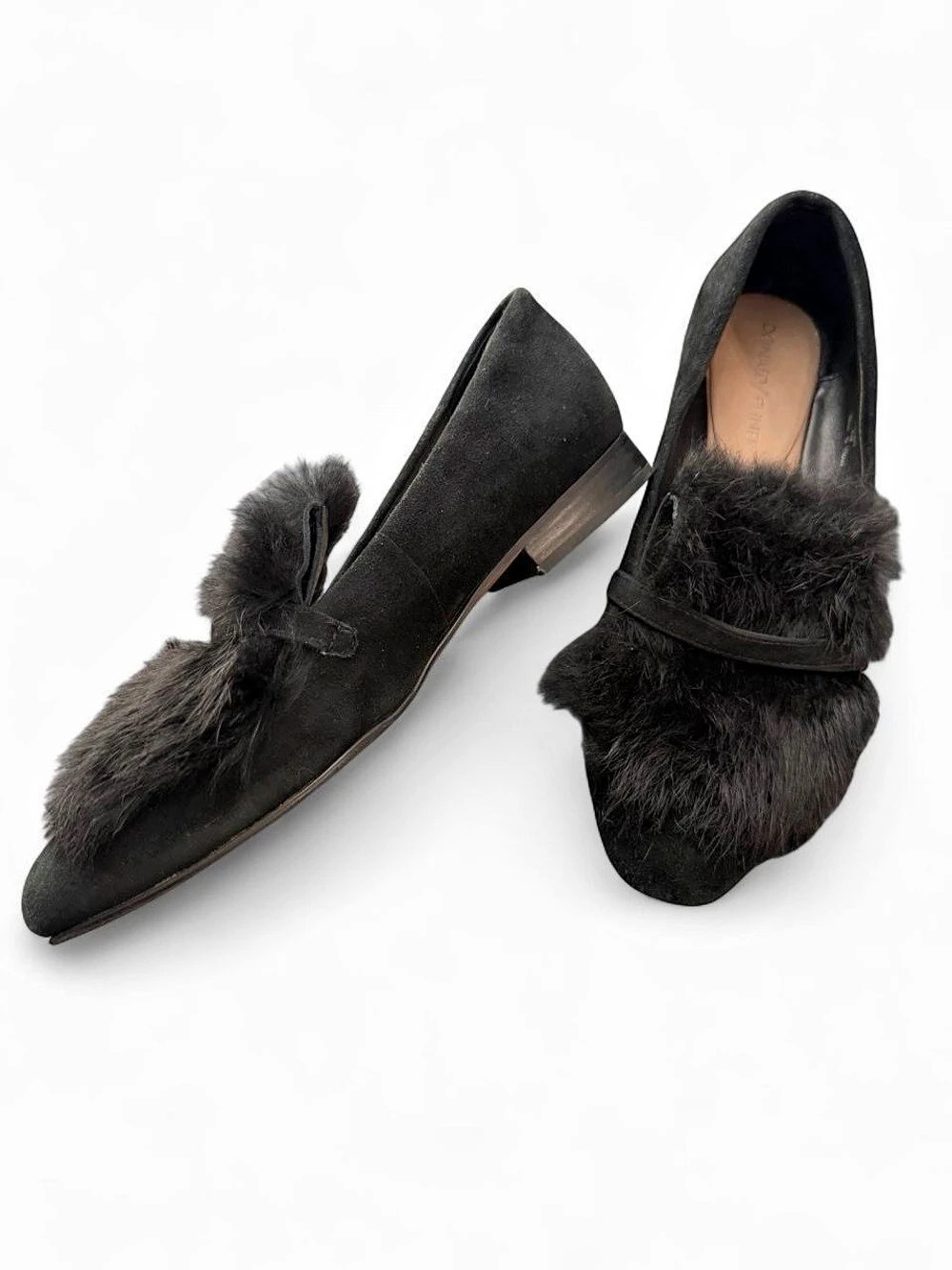 Donald J. Pliner Lilian Black Suede Fur Loafers Sz 6